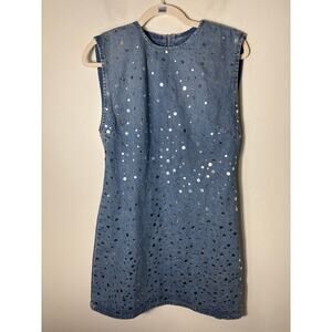 NWT Zara Blue Denim Sleeveless Sheath Knee Length Dress Sz M